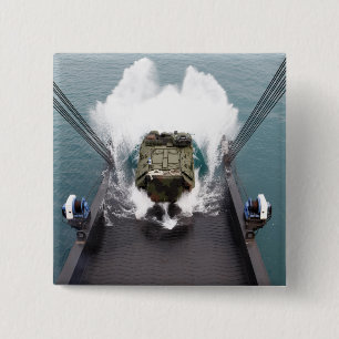 Amphibious assault vehicles disembark from USNS 2 Inch Square Button