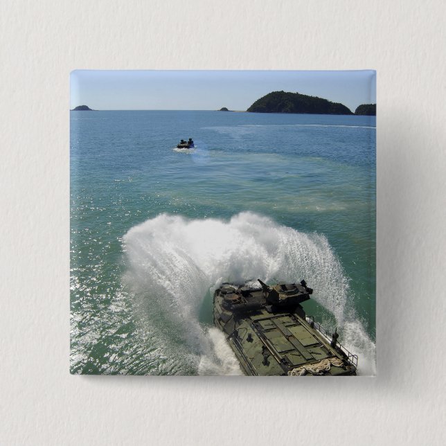 Amphibious Assault vehicles exit the well deck 2 Inch Square Button (Front)