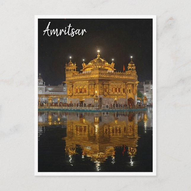 Amritsar Golden Temple India Night Postcard (Front)