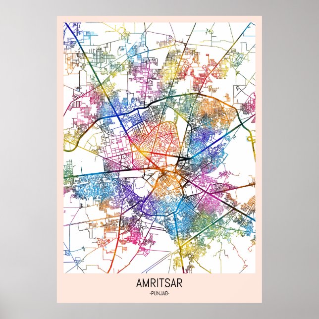 Amritsar Punjab City Map Poster (Front)