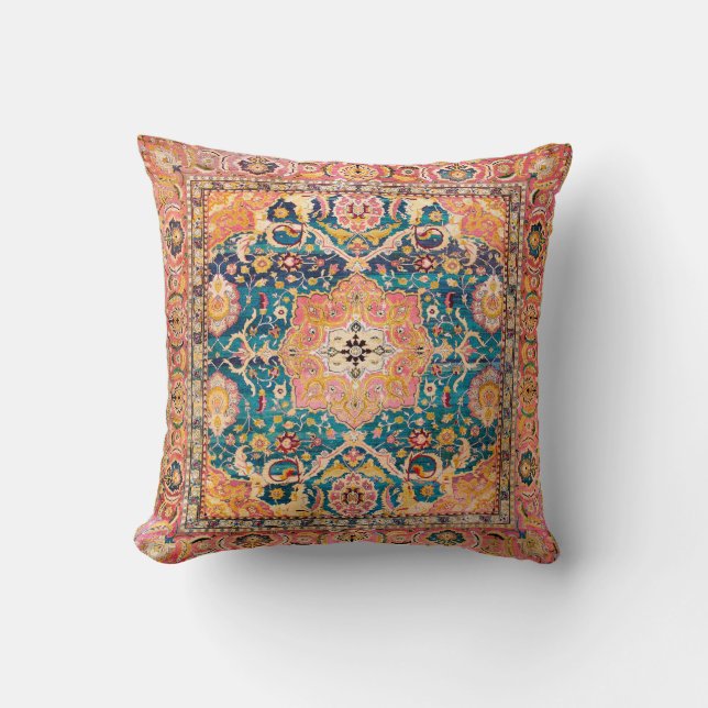 Amritsar Punjab North Indian Rug Print Throw Pillow (Front)