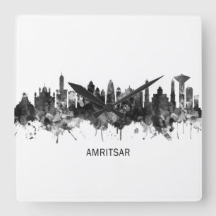 Amritsar Punjab Skyline BW Square Wall Clock
