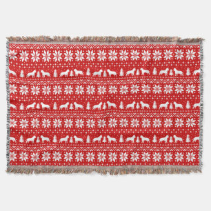 AmStaff Dog Silhouettes Christmas Holiday Red Throw Blanket