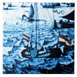 Amsterdam Antique Ships Delftware Vintage Look C4 Tile