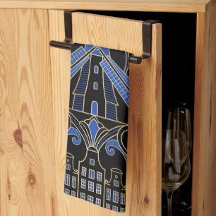 Amsterdam Art Deco Windmills Kitchen Towel