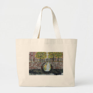 Amsterdam Bridge and Canal Scene in Autumn Large Tote Bag