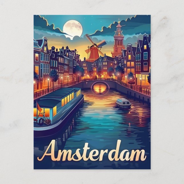 Amsterdam by Night Postcard (Front)