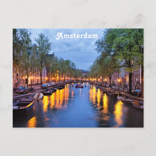 Amsterdam Canal at Dusk Postcard (Front)