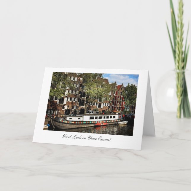 Amsterdam Canal Barge - Good Luck in Your Exams Card (Front)