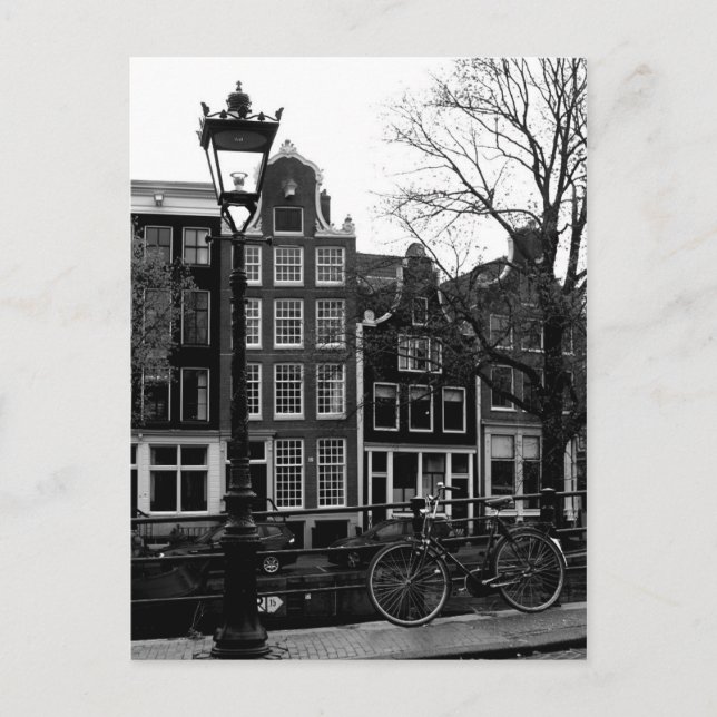 Amsterdam Canal Bike Black and White Postcard (Front)