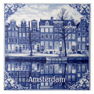 Amsterdam canal Delft Blue style Ceramic Tile
