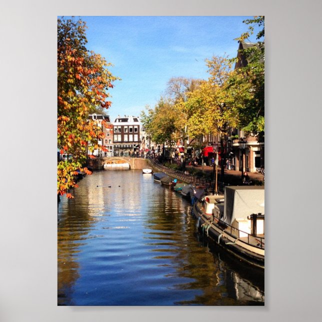 Amsterdam Canal Houseboats Late Summer Photo Poster (Front)
