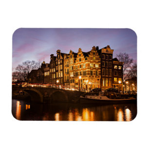 Amsterdam canal houses at dusk rectangular magnet