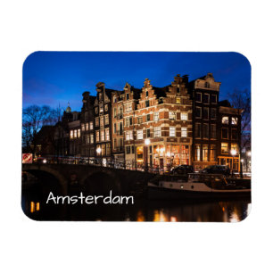 Amsterdam canal houses at night magnet