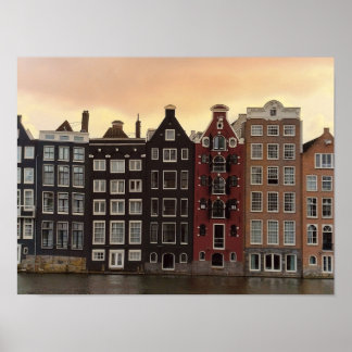 Amsterdam Canal Houses at Sunset Poster