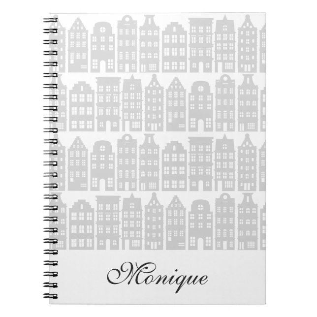 Amsterdam Canal Houses Dutch Personalized Silver Notebook (Front)