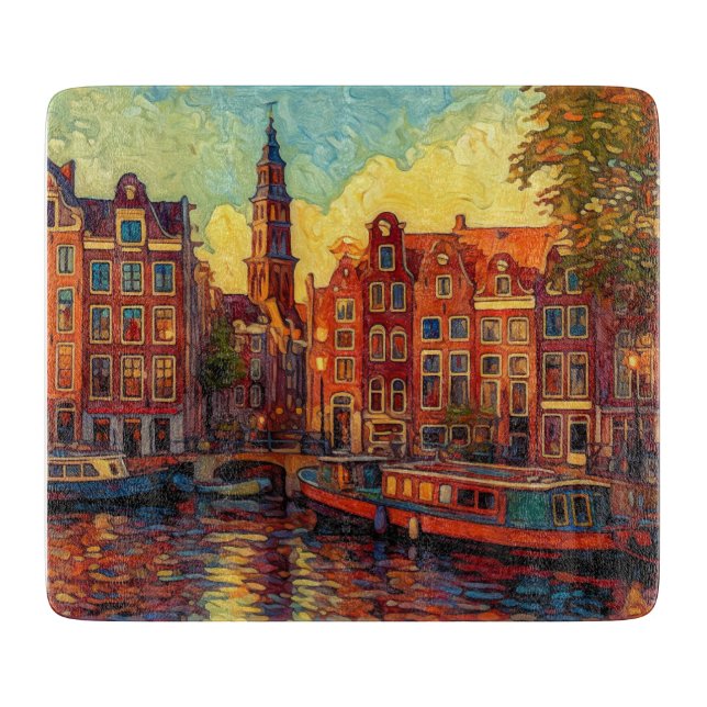 Amsterdam canal houses van Gogh style Cutting Board (Front)