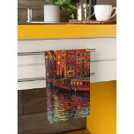 Amsterdam canal houses van Gogh style Kitchen Towel<br><div class="desc">a beautiful painting in van Gogh style of the canal houses and houseboats in Amsterdam</div>