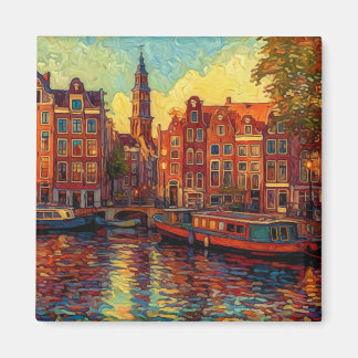 Amsterdam canal houses van Gogh style Magnet