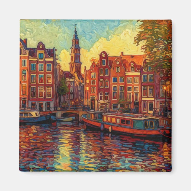 Amsterdam canal houses van Gogh style Magnet (Front)