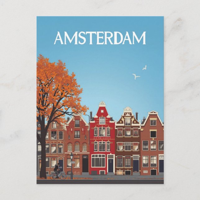 Amsterdam Canal Houses Vintage Travel Art Postcard (Front)