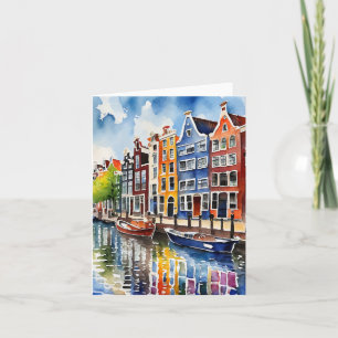 Amsterdam Canal Houses Watercolor Stationery Card