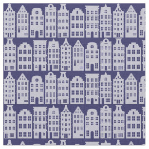 Amsterdam Canal Row Houses Cobalt Blue Pattern Fabric