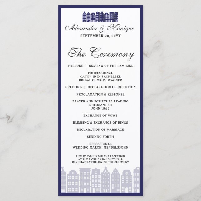 Amsterdam Canal Row Houses Dutch Wedding Program (Front)