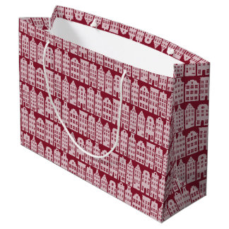 Amsterdam Canal Row Houses Marsala Red Pattern Large Gift Bag