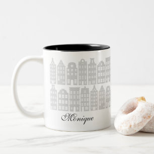 Amsterdam Canal Row Houses Personalized Silver Two-Tone Coffee Mug