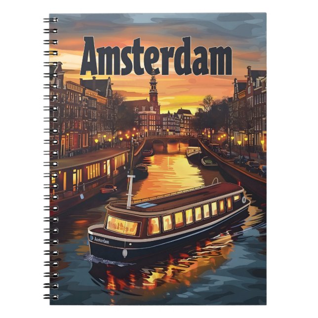 Amsterdam Canal : Sunset and City lights Notebook (Front)