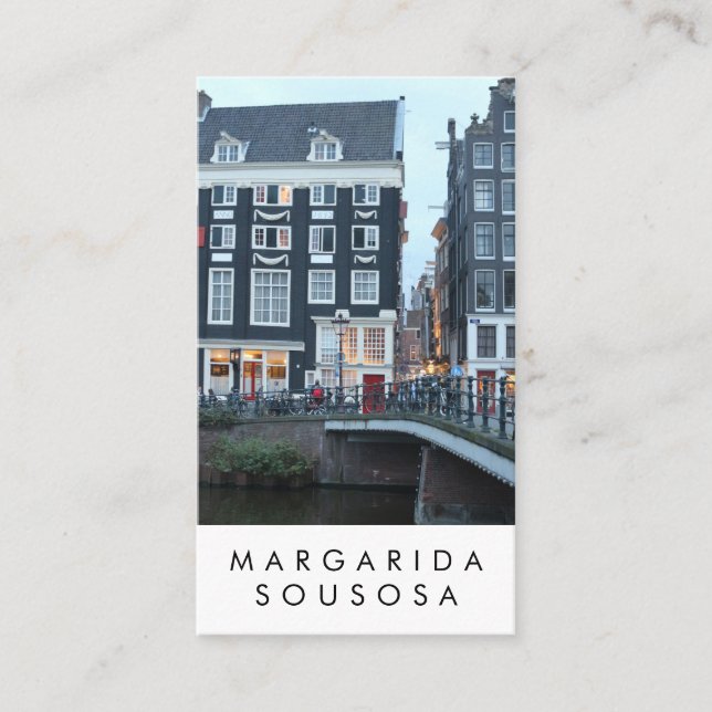 Amsterdam Canal Twilight Photo Travel Tourism Business Card (Front)