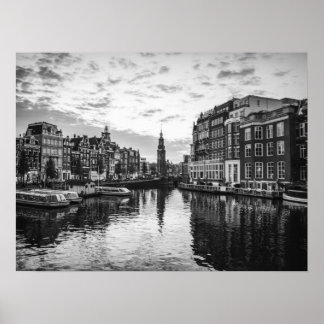 Amsterdam Canal View with Historic Architecture Poster