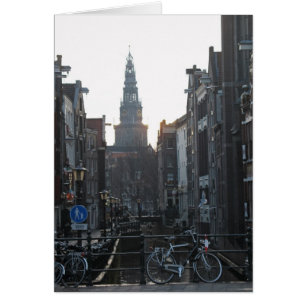 Amsterdam Canal with Bikes and Old Church Card