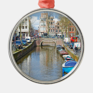 Amsterdam Canal with boats Metal Ornament