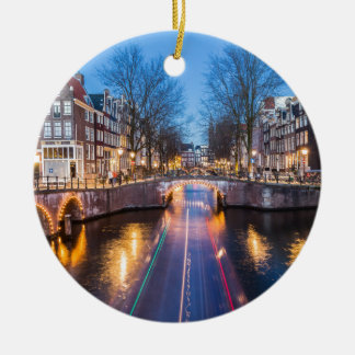 Amsterdam Canals at Night Ceramic Ornament