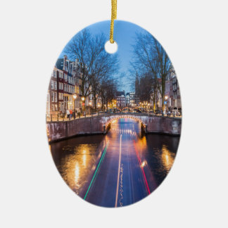 Amsterdam Canals at Night Ceramic Ornament