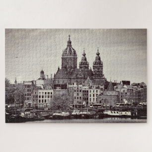 Amsterdam & Cathedral, City Boats /vintage Holland Jigsaw Puzzle