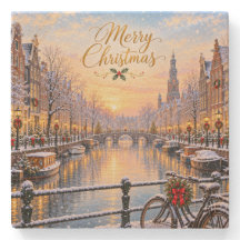 Amsterdam Christmas Winter Canal Square Coaster