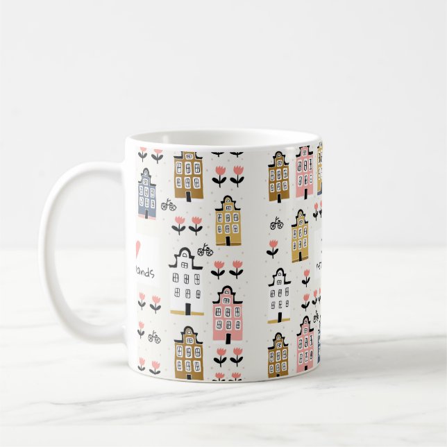Amsterdam city architecture bicycles tulips seamle coffee mug (Left)