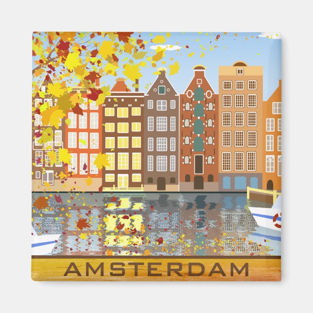 Amsterdam City Canal Automne Coloré Aimant Automne (Devant)