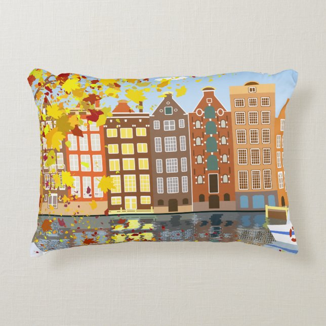 Amsterdam City Canal Autumn Colourful Accent Pillo Decorative Pillow (Front)