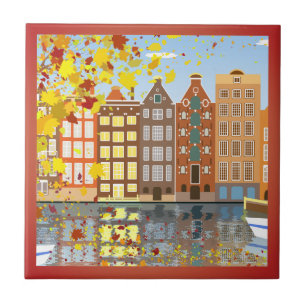 Amsterdam City Canal Autumn Colourful Ceramic Tile