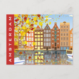 Amsterdam City Canal Autumn Colourful Postcard