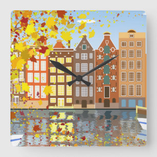 Amsterdam City Canal Autumn Colourful Wall Clock