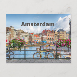 Amsterdam City View - Old Buildings, River, Boats Postcard