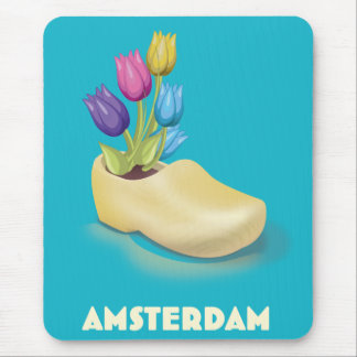 Amsterdam Cloggs and Tulips travel poster. Mouse Pad