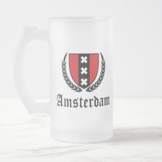 Amsterdam Crest Frosted Glass Beer Mug