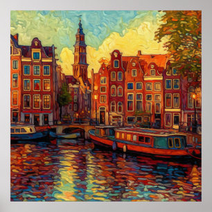 Amsterdam Dusk Dutch Expressionist Art Poster
