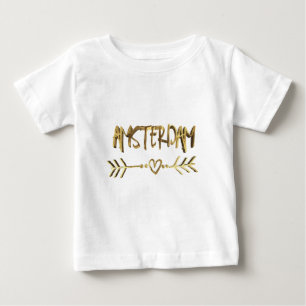 Amsterdam Dutch Love Gold Look Typography Elegant Baby T-Shirt
